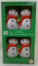 Snowman Pathway LED Lights Christmas Holiday Decoration Battery Timer 4 Pack