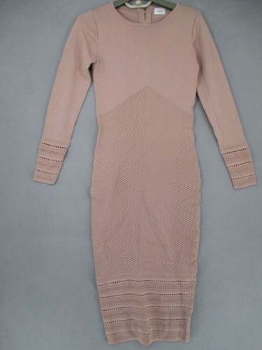 Sheike Dress Womens Extra Small Pink Bodycon Long Sleeve Knit Textured Pattern