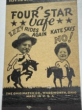 Cincinnati Ohio Matchbook Cover Four Star Cafe Restaurant Izzy & Kate