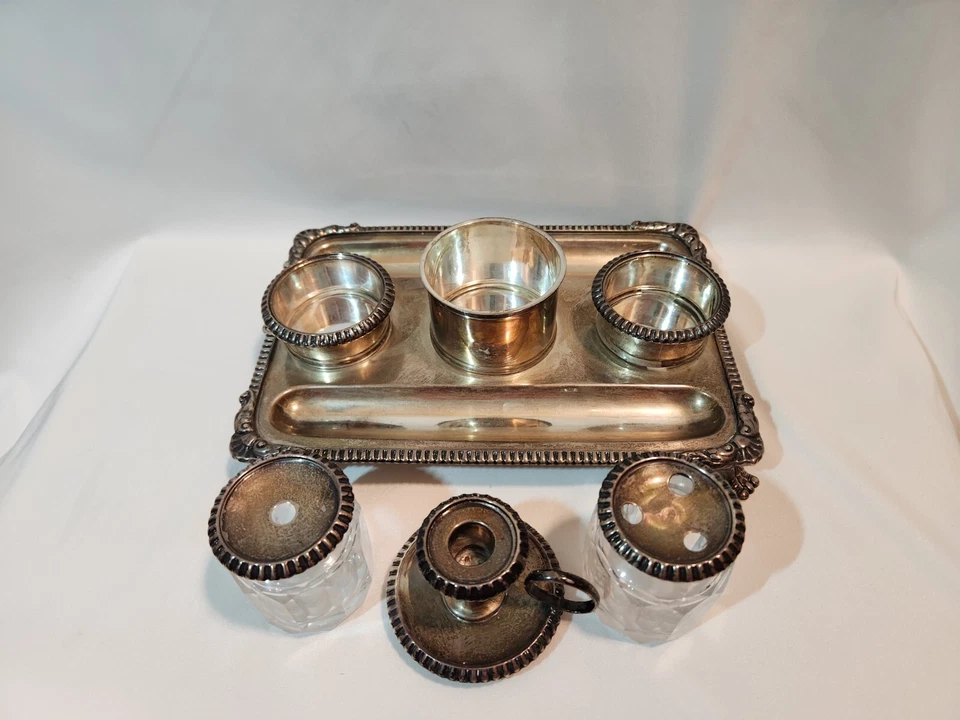 Juego de tinteros de plata esterlina inglés Jorge III de 1810 (John Roberts & Co) Foto 2 de 4