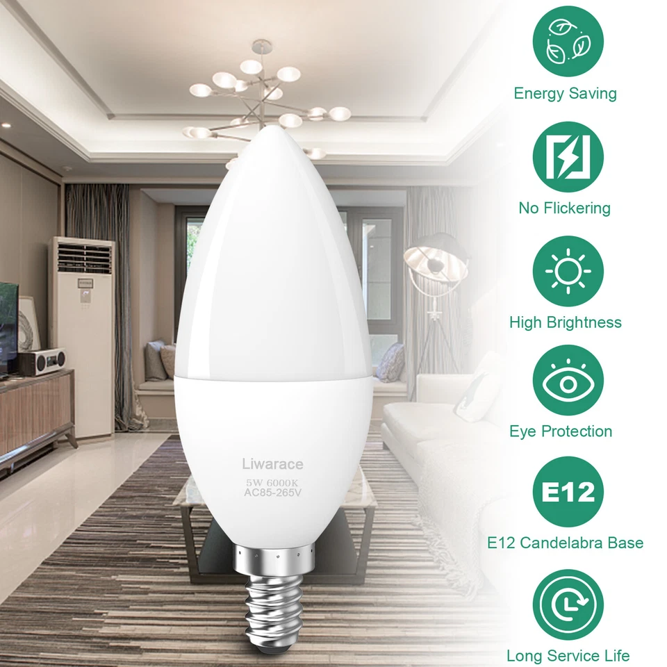 5W/7W Energy Saving Replacement Lamps E12 LED Candle Pendant Light Bulb 1-8PCS - Image 4 of 4