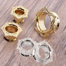 2pc Silver Gold Copper Lotus Flower Ear Plug Saddle Flesh Tunnel Gauge Stretcher