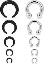 14G-4G Septum Stretching Kit Surgical Steel Acrylic Pincher Tapers C Shape Bu...