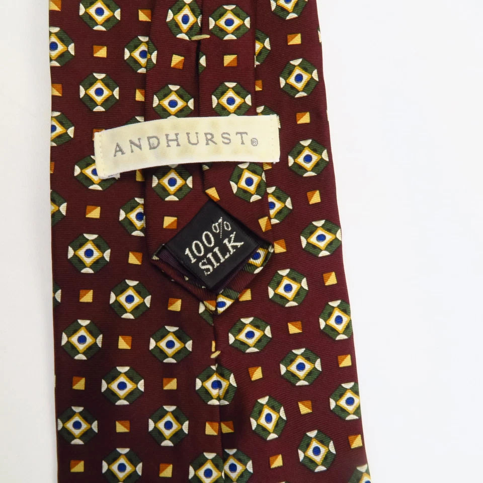 Corbata de cuello vintage Andhurst rojo verde dorado patrón de foulard geométrico para hombre 57x4 Foto 3 de 4