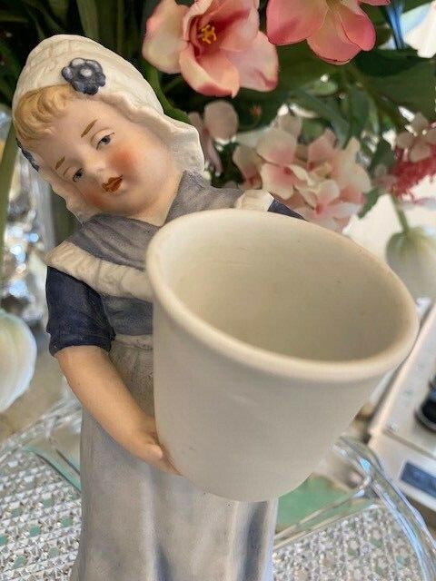 ANTIQUE GERMAN HEUBACH FIGURINE, DUTCH GIRL WITH PAIL, 8.5" TALL MARKED