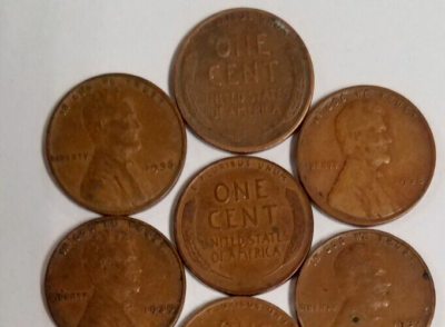 #ad 1323039M84048 LOT OF 8 WHEAT PENNIES LINCOLN CENT COINS 1930 1939 86 YEARS OLD $3.99