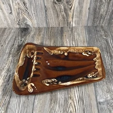 Vintage Mid Century Modern 10'' Glazed Ashtray Retro Brown And Tan USA