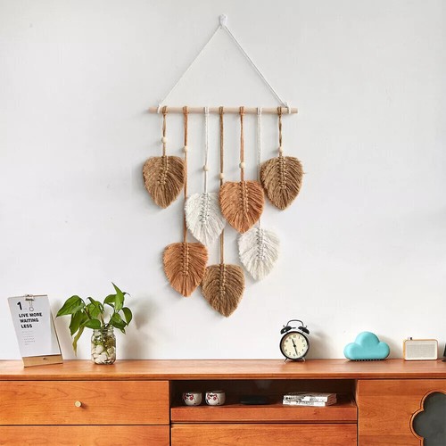 Macrame Leaf Wall Hanging Hand Woven Cotton Rope Tassel Tapestry Boho Home Decor - Picture 2 of 49