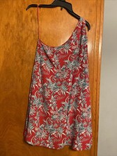 Ann Taylor LOFT Red And Teal One Shoulder Shift Dress Size Small