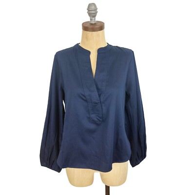 MADEWELL V-Neck Long-Sleeve Top S Deep Indigo Blue Cotton Sateen NWT B53