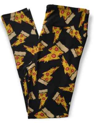 OS Lularoe Leggings Food Pepperoni Pizza Lightning Bolt on Black NEW 258340