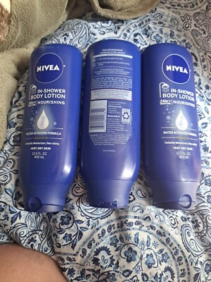 (3) Nivea In-Shower Body Lotion Dry Skin Moisturizer W/ Almond Oil-13.5oz. Each