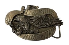 1981 Motorcycle Belt Buckle LIVE TO RIDE RIDE TO LIVE Bergamot Brass Works R-37