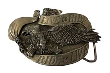 1981 Motorcycle Belt Buckle LIVE TO RIDE RIDE TO LIVE Bergamot Brass Works R-37