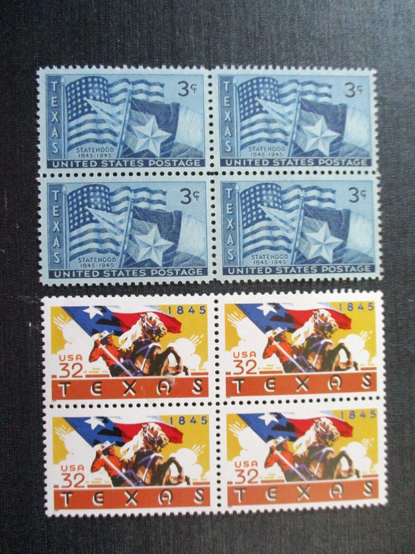 Texas Statehood stamps (blocks of 4)  #938 & 2968