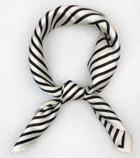 100 Silk 20" Small Square Scarf Women neckerchief Wrap striped white MY1