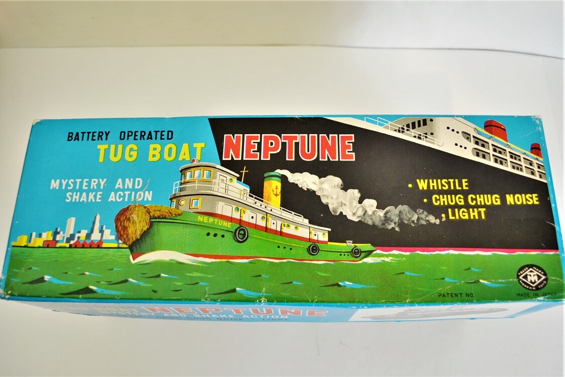 Vintage TUG BOAT NEPTUNE Battery Operated Tin Toy Modern Toys