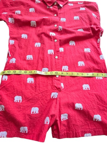 Vintage Women Boxy Romper Playsuit Red Cotton With Bears Print USA 60's 70's S/M - Picture 8 of 21