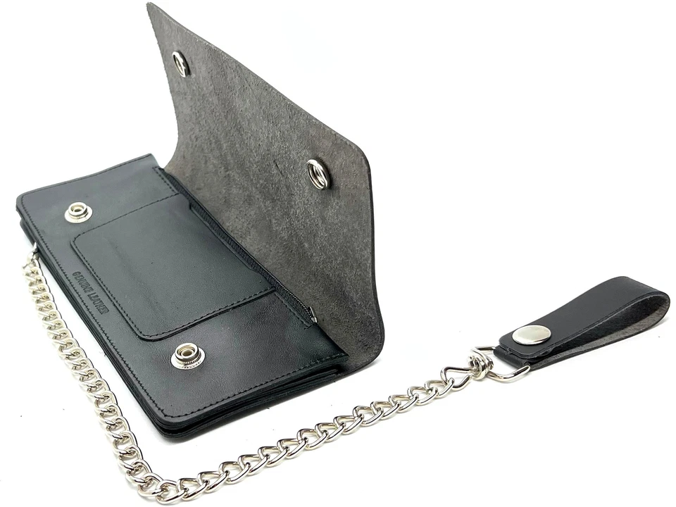 Genuine Leather Men's Biker's Long Wallet Trucker Motorcycle Trucker Steel Chain - Image 3 of 4