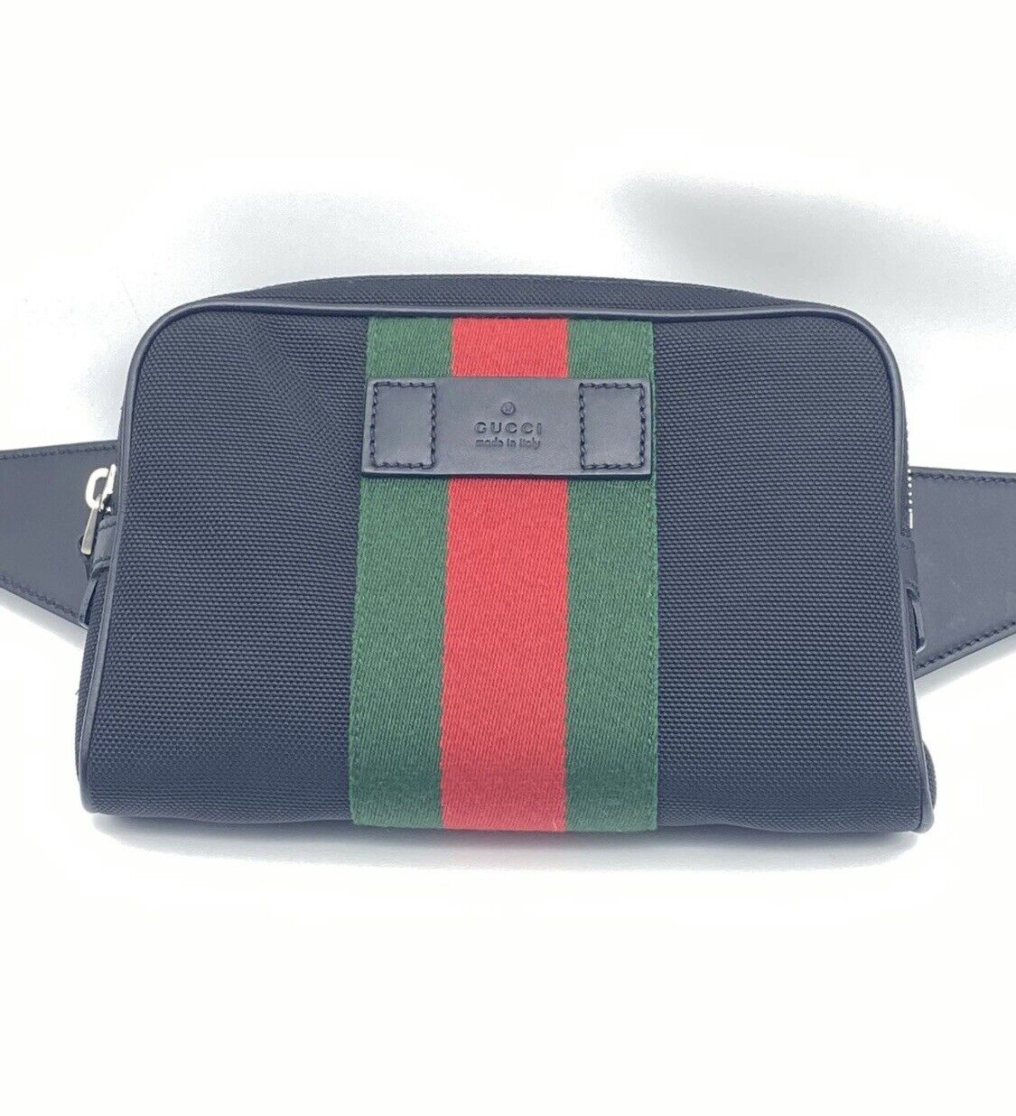 ♡NWT♡ Gucci bag Black Techno Canvas Luggage with Gucci Red Green Web Stripe  M