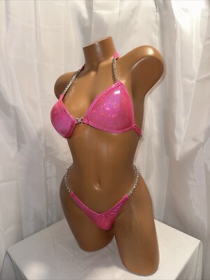 COMPETITION WELLNESS Bikini ￼Hot pink HOLOGRAM  SUIT brand new never worn
