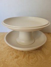 VINTAGE TUPPERWARE Mini Serve-It All - 2-Pc Pedestal Set -Almond - 1730/ 1731