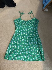 Divided M Green Butterfly Print Sleeveless A-Line Dress Tie Straps Ruched