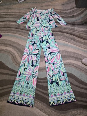 Lilly Pulitzer Weslee 2 Piece Off Shoulder Palazzo Wide Leg Sz XS 