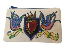 Brighton Love Art 2019 Cosmetics Canvas Pouch With Heart  Dove Design 9" Long