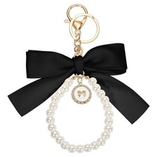Ribbon Bow Keychain, Cute Pearl Wristlet Keyc...