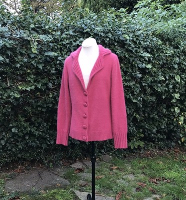 Vintage LAURA B Damen Strickjacke rosa Angora Wolle UK14 V-Ausschnitt flauschig
