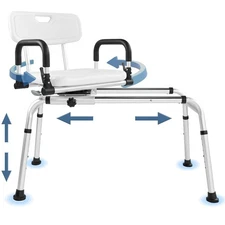 FSA/HSA Eligible Sliding Shower Chair Tub Transfer Bench with Swivel Seat, Sh...