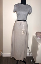 New Thrill Women s Gray Linen Maxi Skirt Size Small Elastic Waist Drawstring