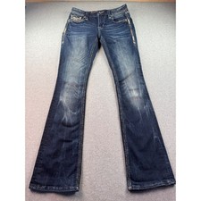 Rock Revival Loreen MB Mid-Rise Bootcut Jeans Dark Wash Fleur De Lis Size 28