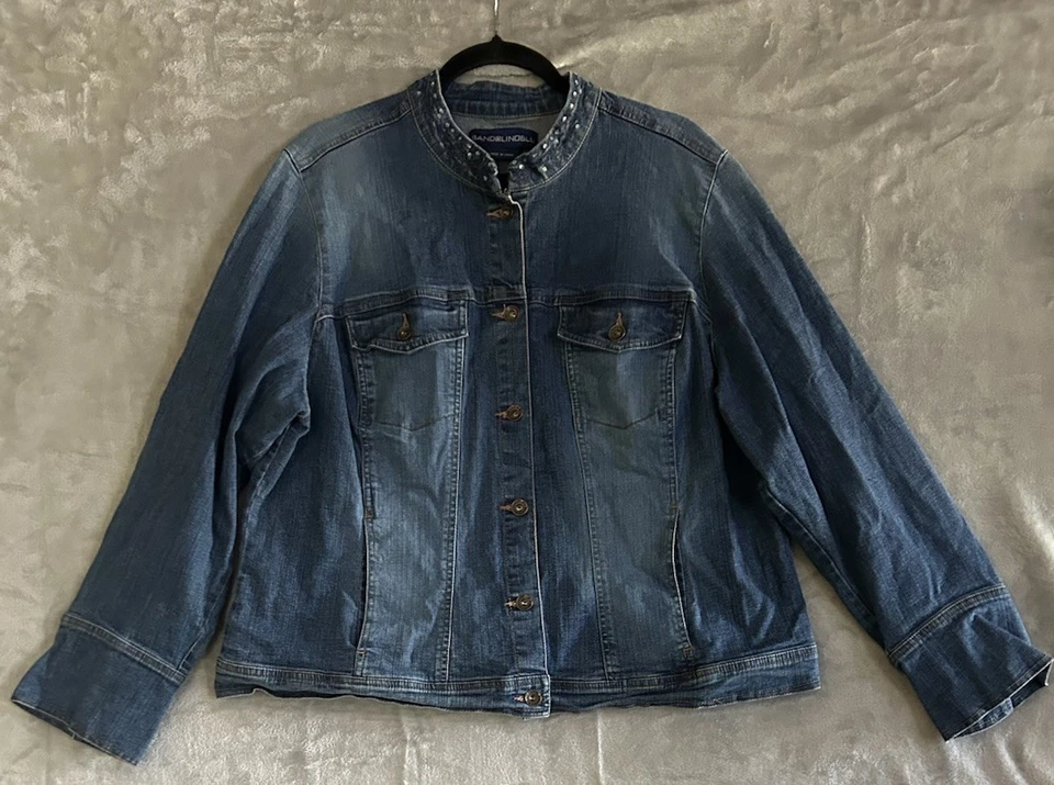 Chaqueta de mezclilla azul para mujer Bandolino talla 2X ligera cuatro bolsillos brillante Foto 3 de 4