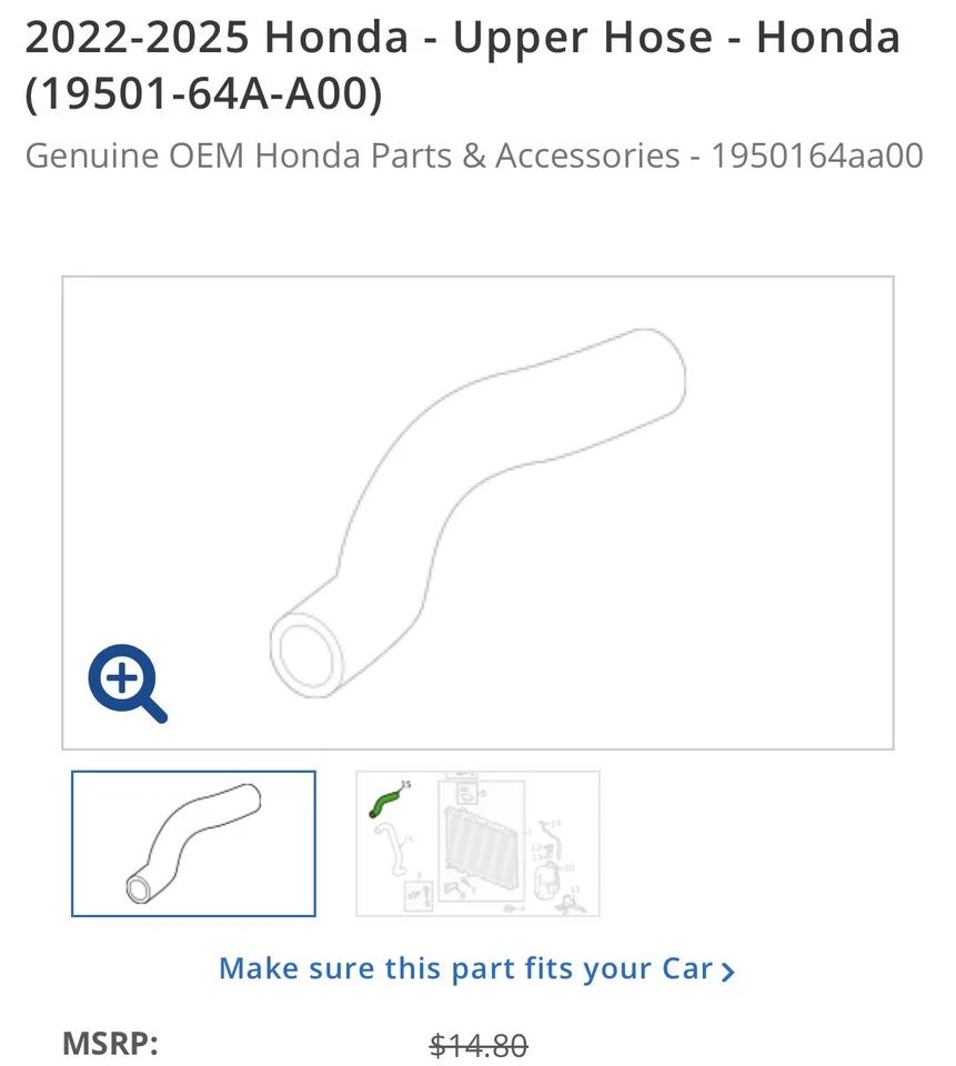 2023-2025 HONDA ACURA 1.5L RADIADOR REFRIGERANTE TUBO DE MANGUERA SUPERIOR FABRICANTE ORIGINAL NUEVO 🔥 Foto 4 de 4