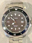 Vintage Timex Men T29781 Divers Indiglo 50M Silver Tone Quartz Watch Black White