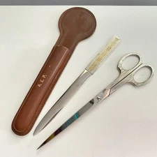Vintage Antique Germany Scissors Shears and Letter Opener Leather Case Celtic