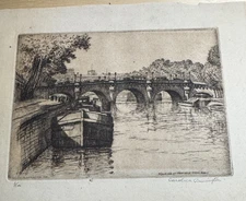1934 "Peniches et Pont Neut Paris (No.2)" , Caroline Armington signed #3/100
