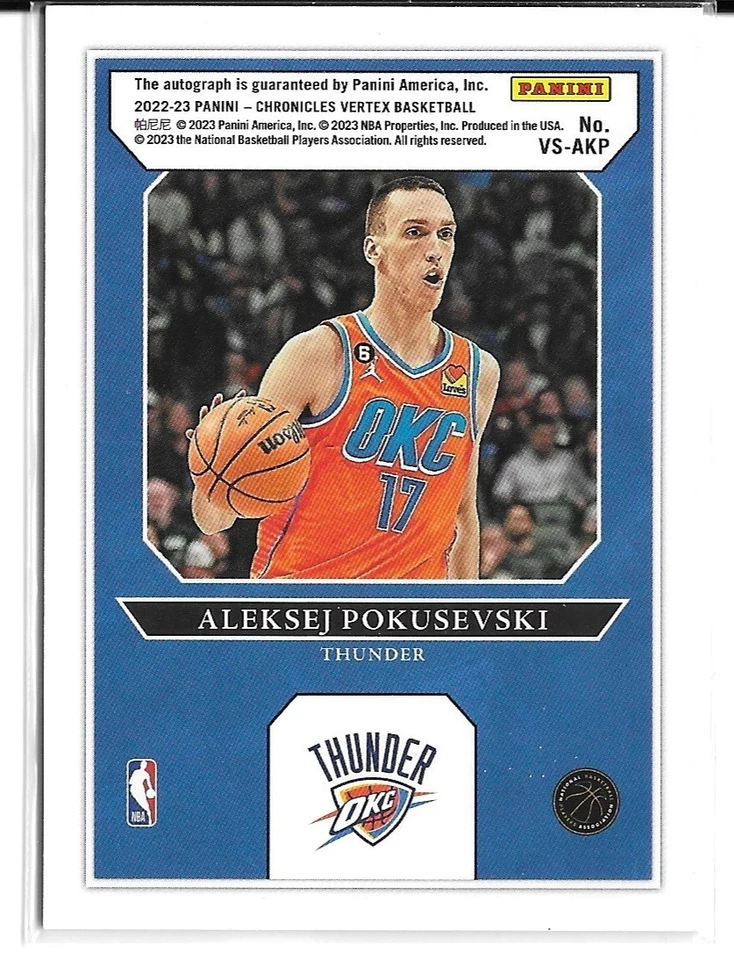 Aleksej Pokusevski 2022-23 Panini Chronicles Vertex Signatures #VS-AKP AU OKC - Image 2 of 2
