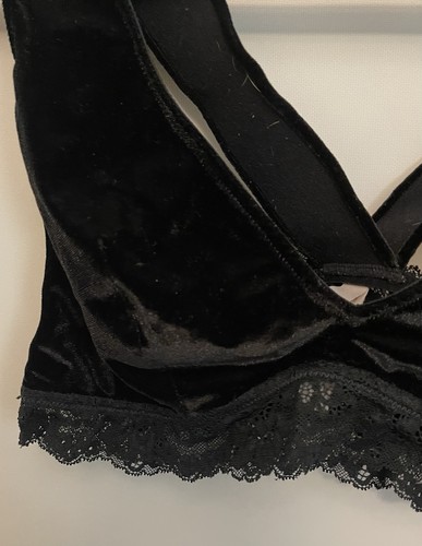 Auden schwarzer Samt und Spitze Plunge Pullover Bralette Gr. XL - Bild 3 von 9