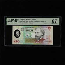 2020 Uruguay Banco Central 50 Pesos Uruguayos Pick#102a PMG 67 EPQ UNC 02