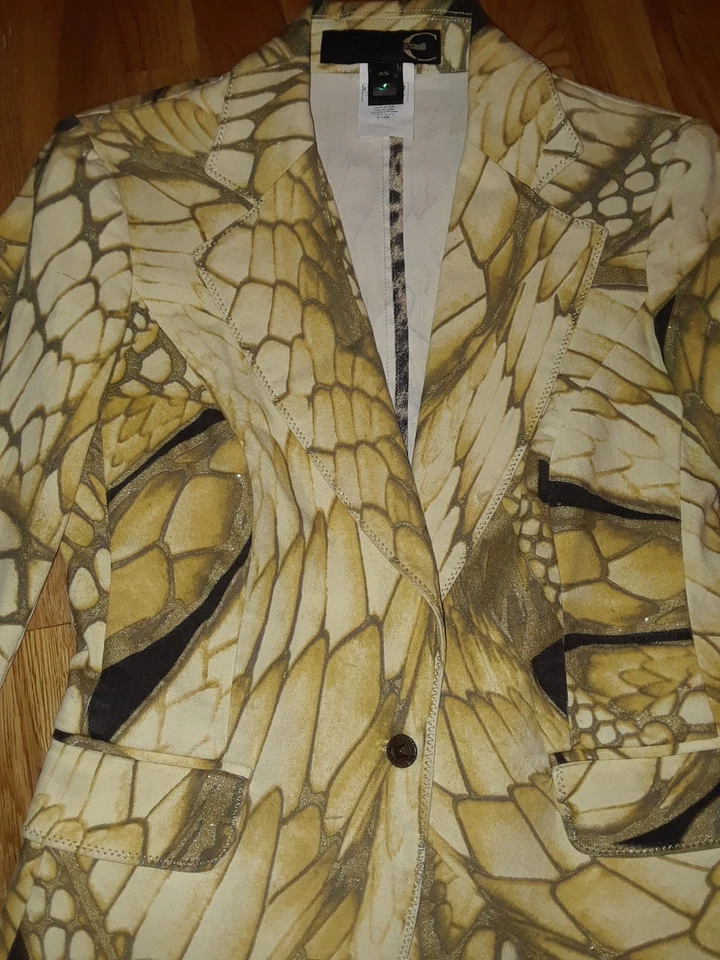 Chaqueta Blazer Robert Cavalli Amarillo Serpiente Alas Mariposa Abstracto Talla XS Italia Foto 2 de 4