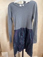 Gap Kids Girls Long Sleeve Gray Dress Festive Stripes Skirt Holiday Size XL 12 