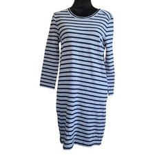 J Crew Dress Womens M Striped T-Shirt Dress Dual Side-Zip Blue Coastal Casual 