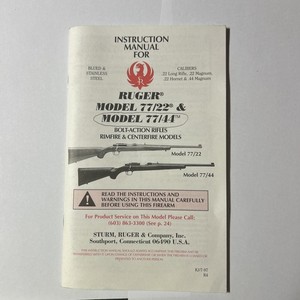Ruger Model 77/22, 77/17 & 77/44 Owners Manual Original Factory Manual Vintage