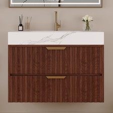 30" Wall Mounted Bathroom Vanity with Sink, 2 Drawers, Floating Vanity Cabinet