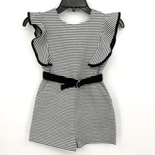 BARDOT JUNIOR Esther Belt Playsuit US 7-8 Medium Black White Stripe Ruffle NWT