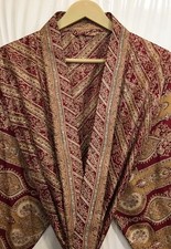 Pure Silk Maroon and Beige kimono Long Robe Gown Woman Silk Kimono KMO5550