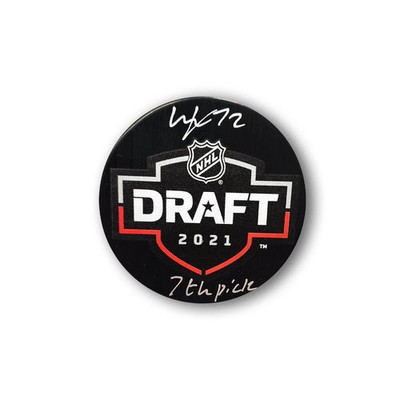 William Eklund Autographed 2021 NHL Draft Hockey Puck Inscribed 7th Pick
